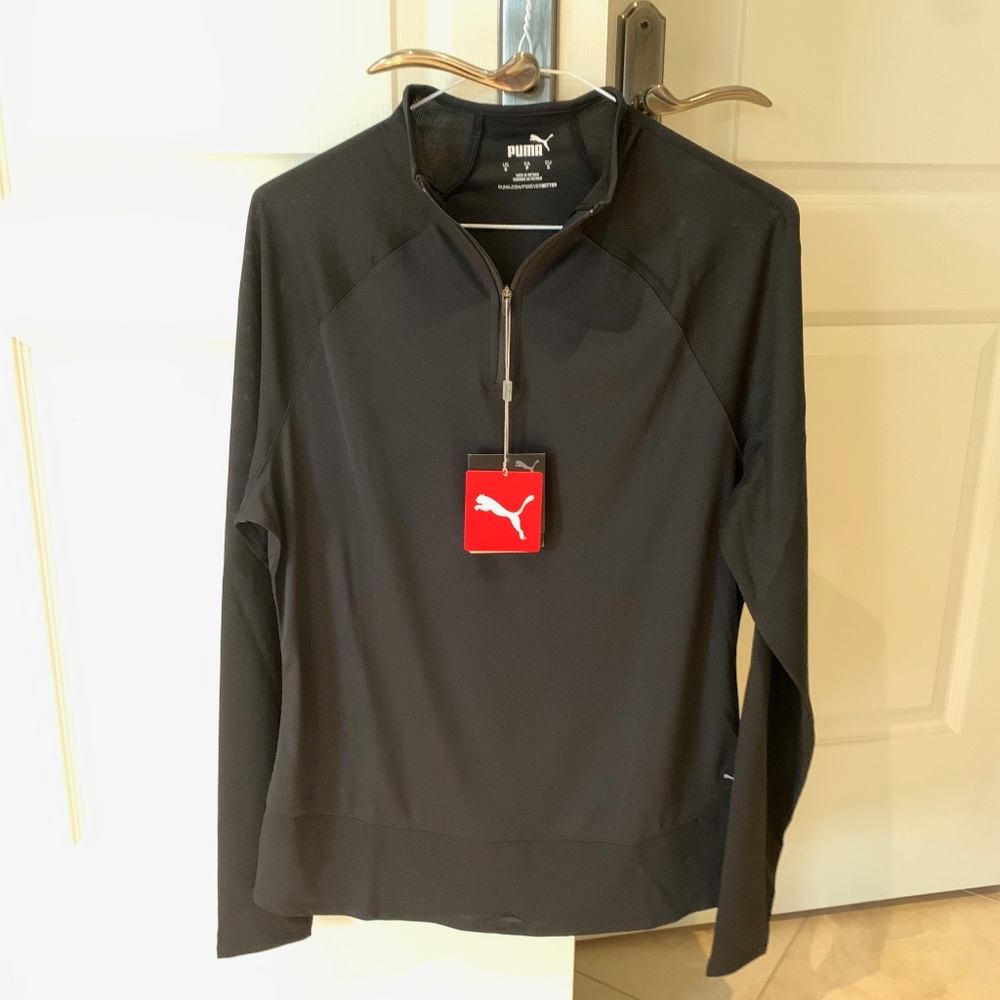 Puma Mesh 1/4 Zip Longsleeve, Size Small, Black